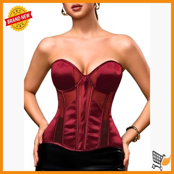 Satin Corset Top with Underwire Padded Boning Lace-Up Back Sizes 00-18